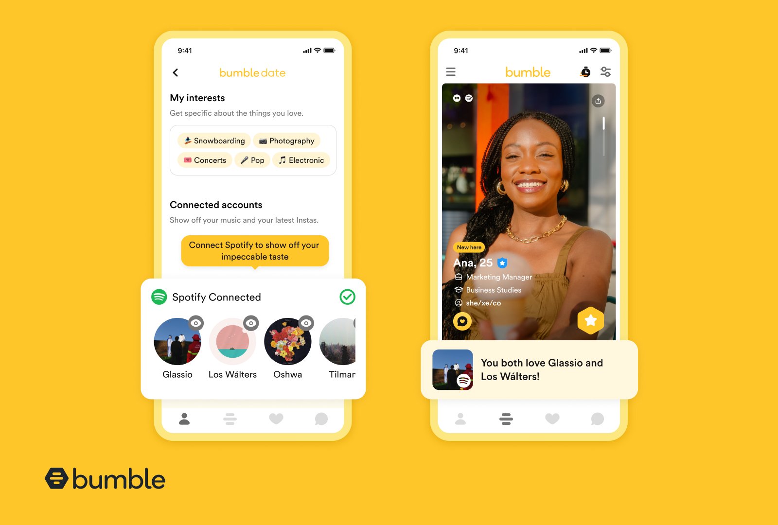 Bumble profile and matching interface