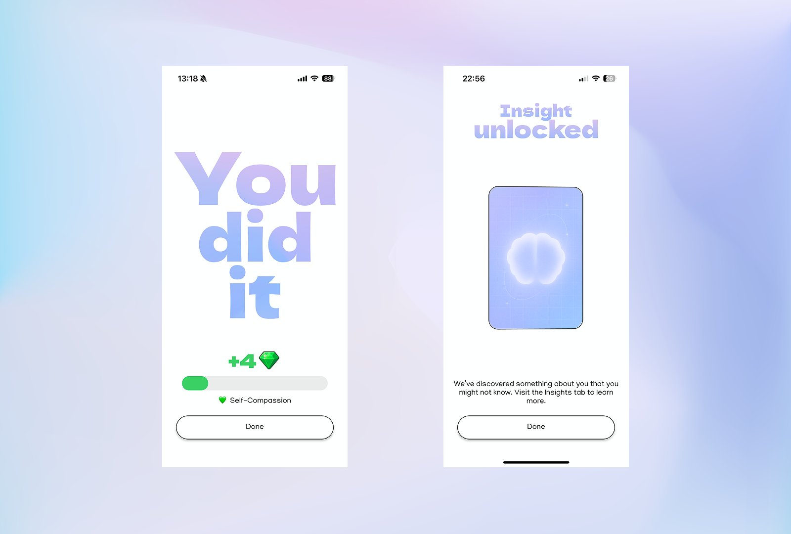 Shroomy completion and insights screens